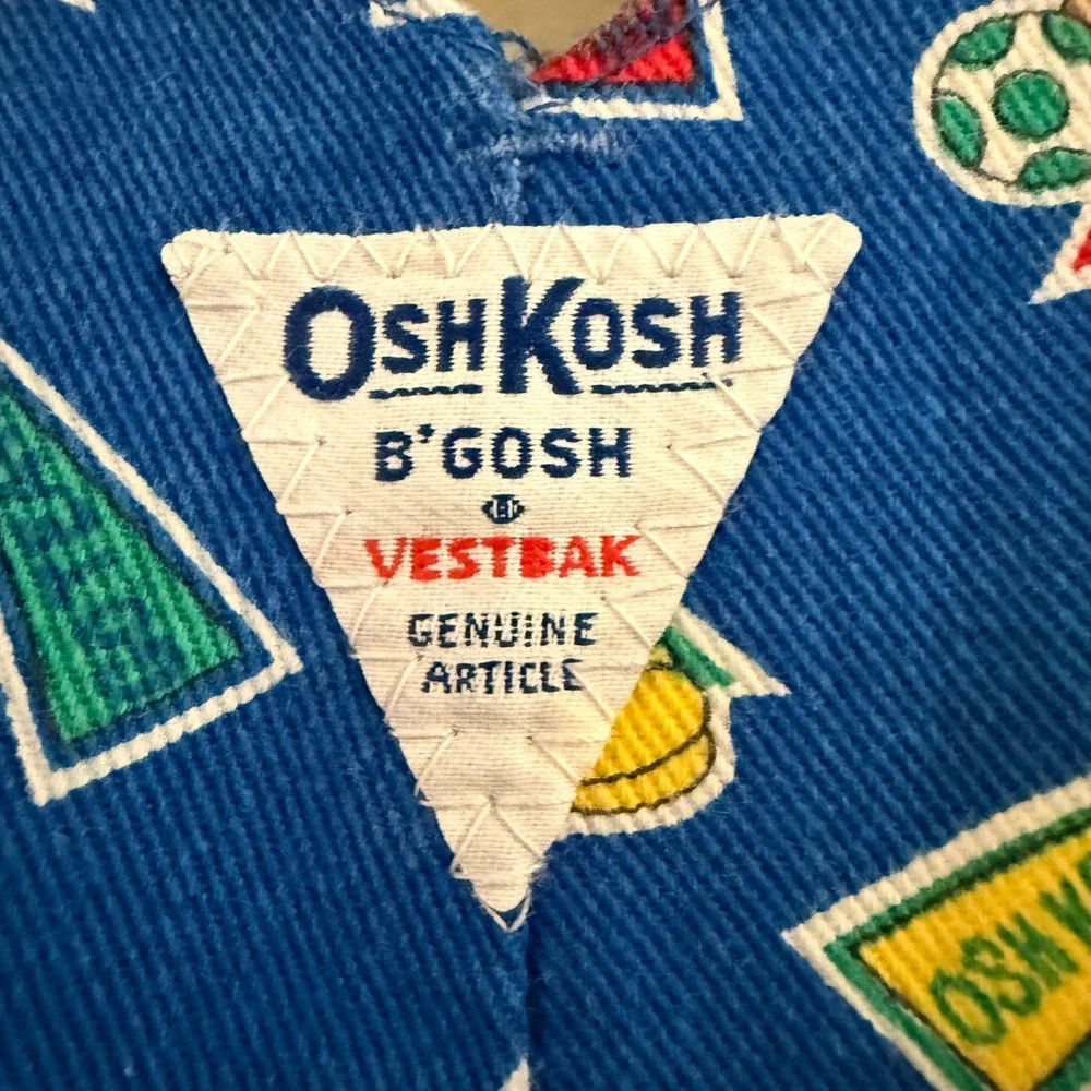 OshKosh B'gosh‎ Overalls Vestbak Kids 12M Blue Sports Bear Vintage Kidcore 90s